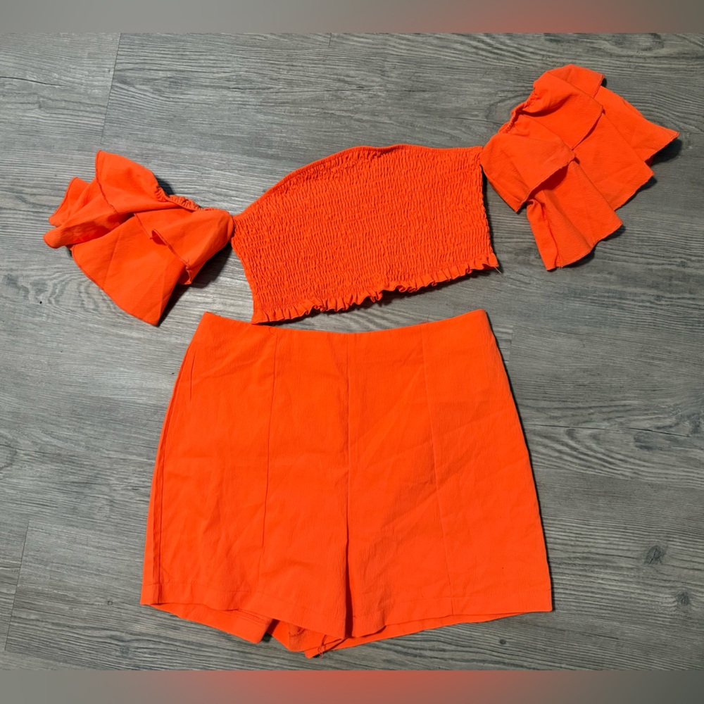 SHEIN Bright Orange Top and short Set